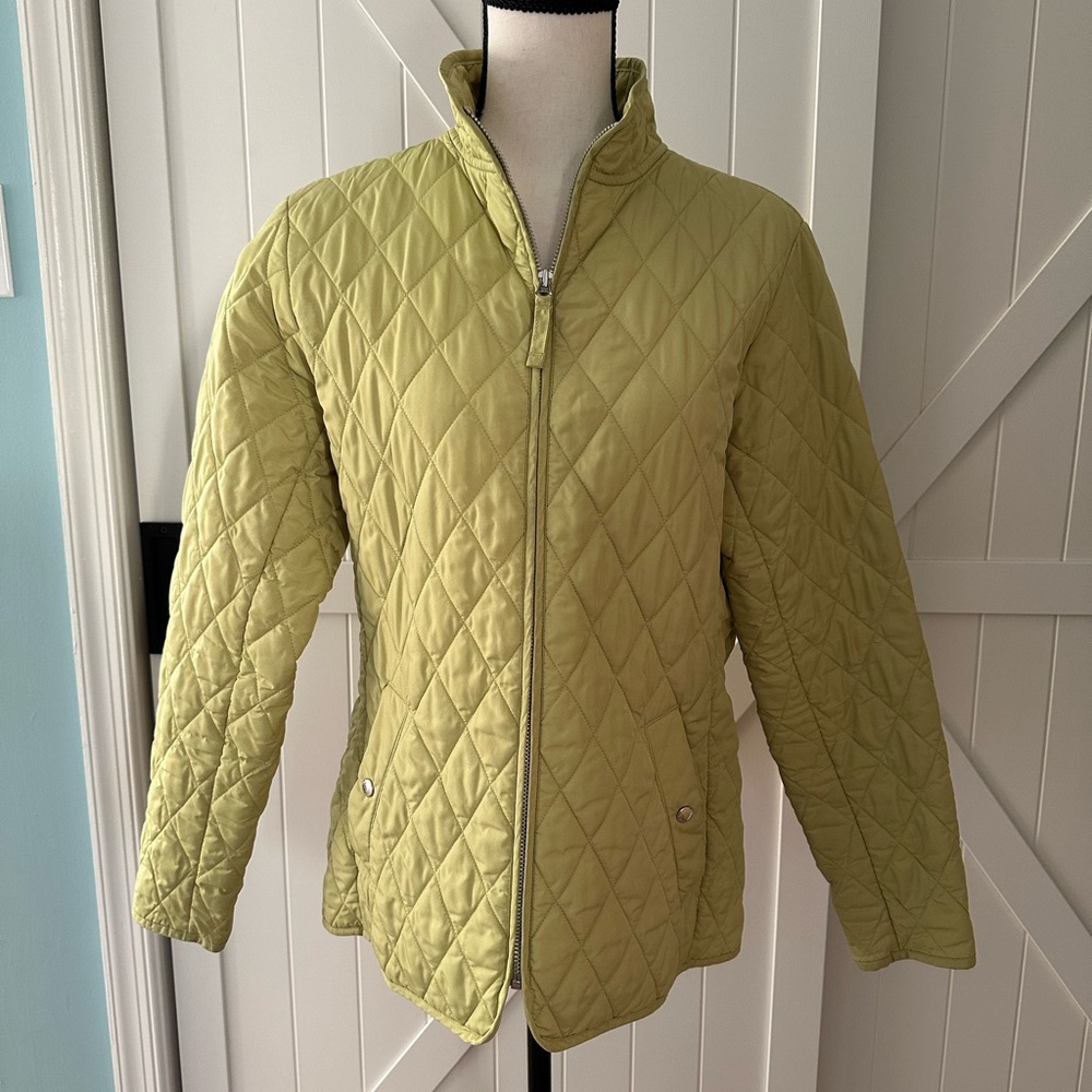 Lands’ End Quilted Jacket Women Small Green Lightweight Zip Coat Snap Pockets